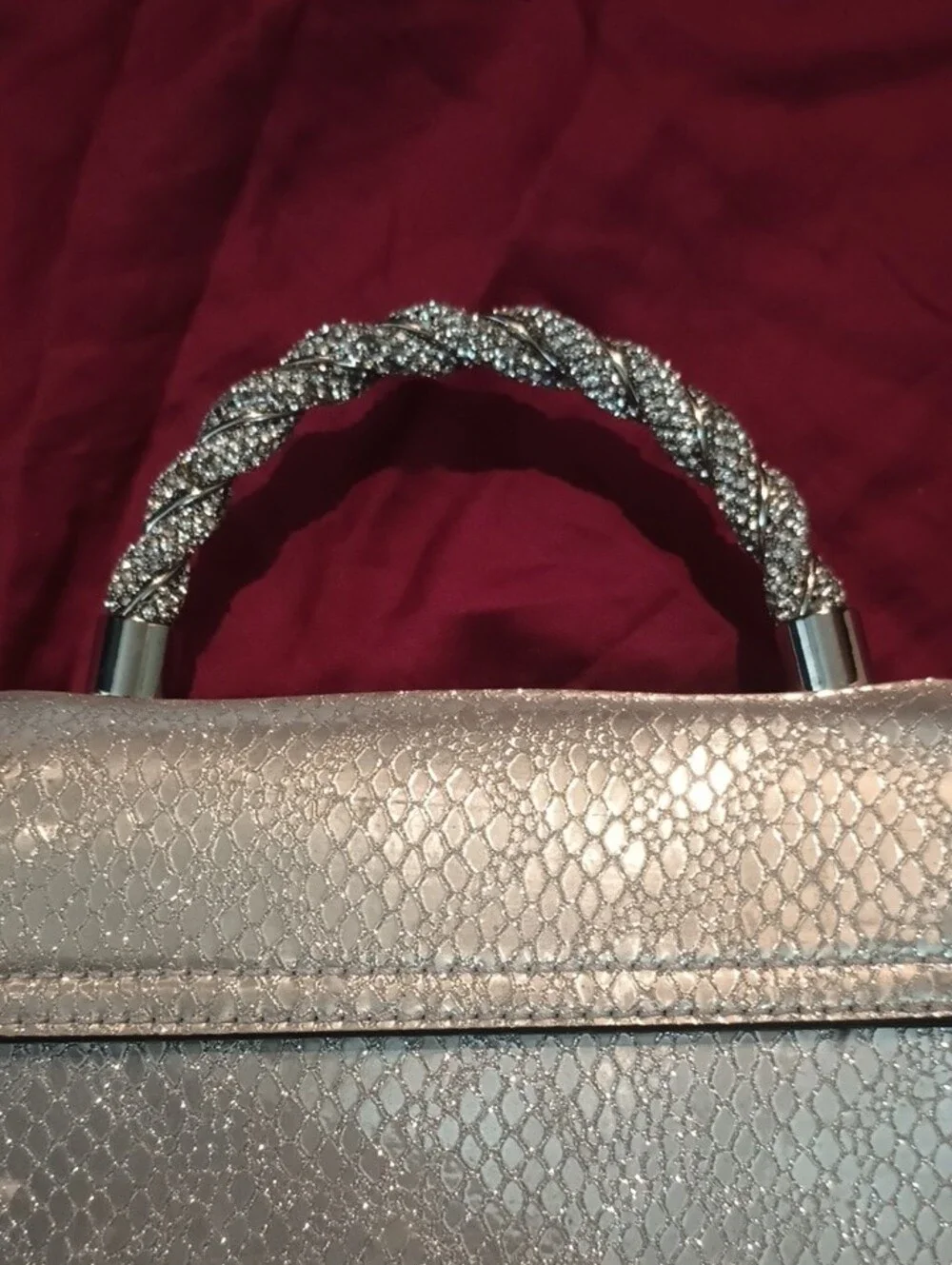 ALDO Silver Textured Top-Handle Satchel Like New Stylish Sparkles Unique Fun